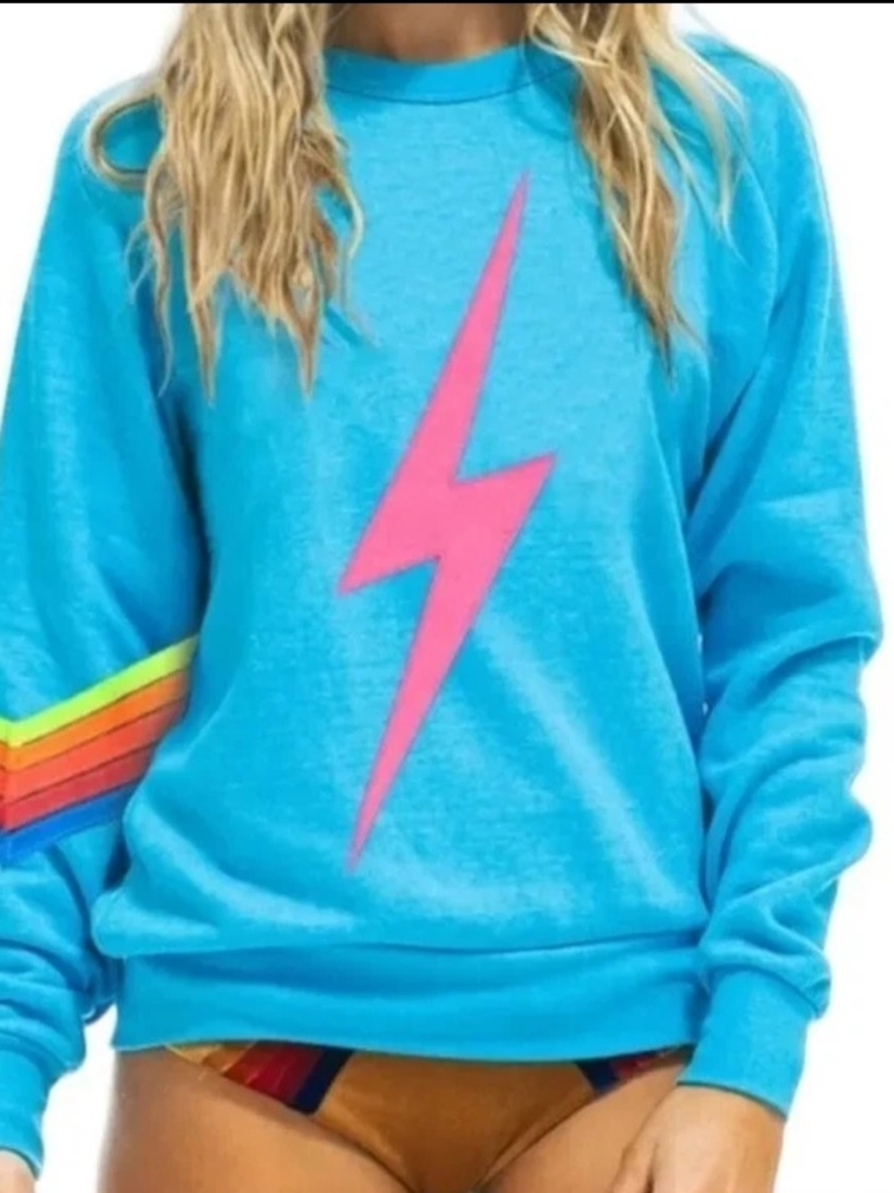 Rare Aviator Nation Blue Sweater Chevron Pink Bolt Medium